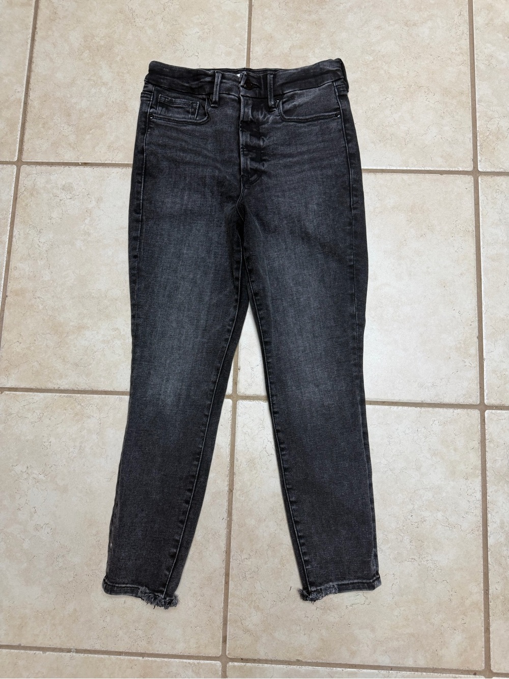 Good American Women's High-Rise Black Washed Jeans - Classic Slim Fit